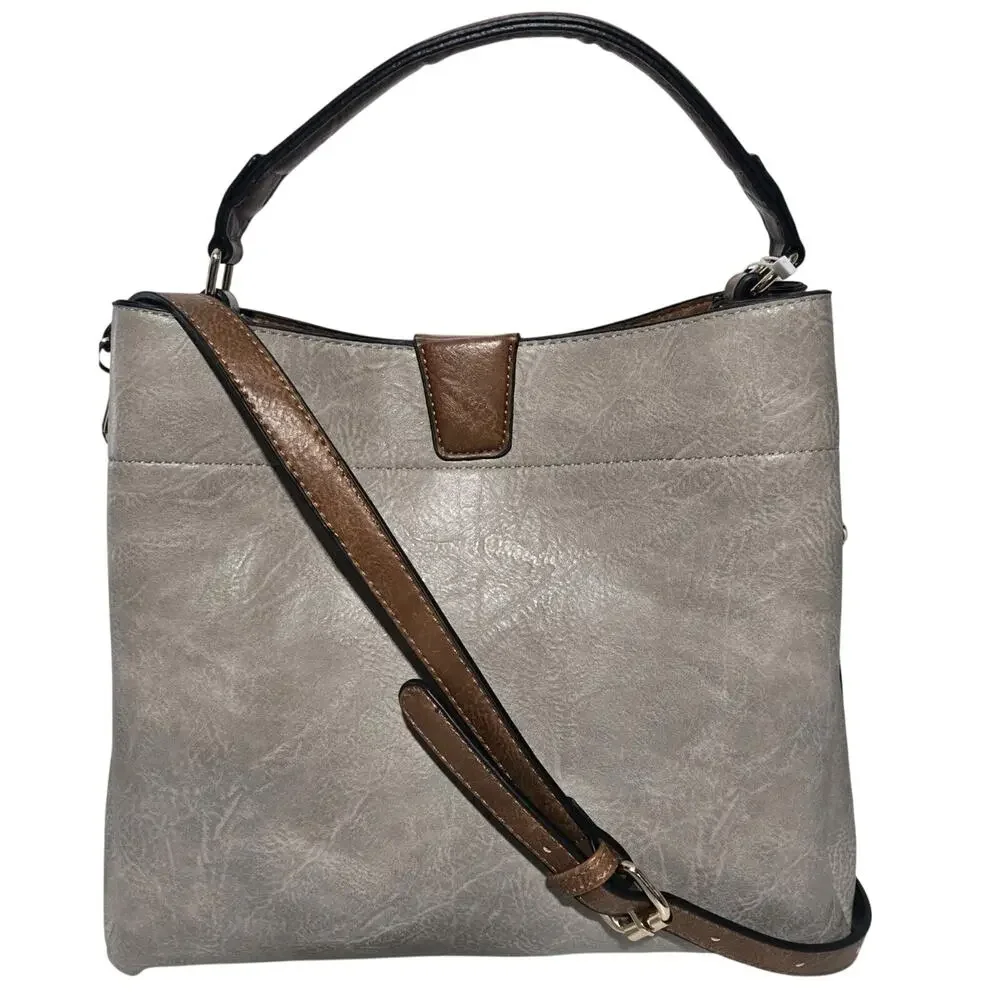 Jen& CO Satchel Adjustable Strap Crossbody Handbag Purse, Warm Grey New
